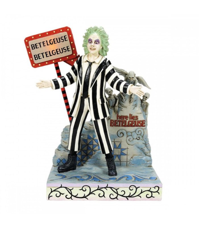 Beetlejuice trônant sur sa pierre tombale lumineuse – signé Jim Shore