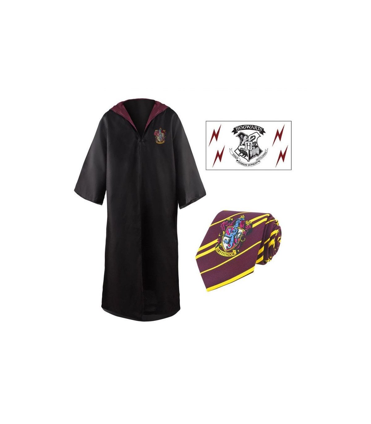 Set Gryffindor Harry Potter avec robe de sorcier, cravate et tatouage – Enfant ou adulte