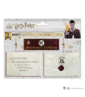 HARRY POTTER - SET DE 3 MAGNETS - LETTRE D ACCEPTATION A POUDLARD + PLATEFORME 9 3/4