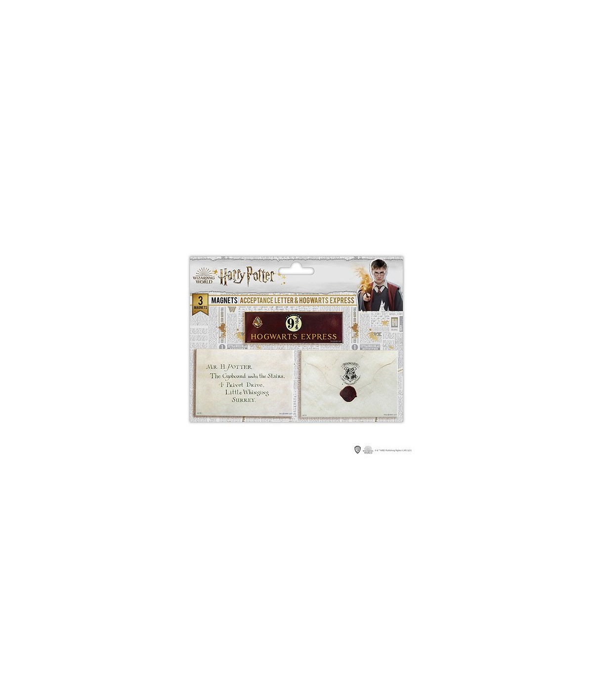 HARRY POTTER - SET DE 3 MAGNETS - LETTRE D ACCEPTATION A POUDLARD + PLATEFORME 9 3/4