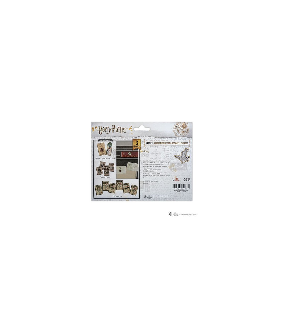 HARRY POTTER - SET DE 3 MAGNETS - LETTRE D ACCEPTATION A POUDLARD + PLATEFORME 9 3/4